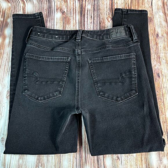 American Eagle SUPER HI RISE JEGGING Size 8 Short Black Jeans Denim Pants 26x24 - Picture 4 of 13